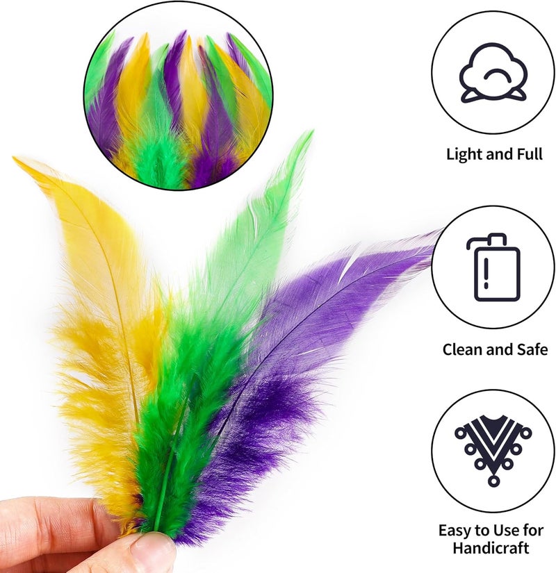 Holmgren Mardi Gras Craft Feathers - 200pcs 5-7inch Rooster Feathers for Mardi Gras Decoration Carnival Masquerade Party Costume Decoration (Mardi Gras) - Image 3